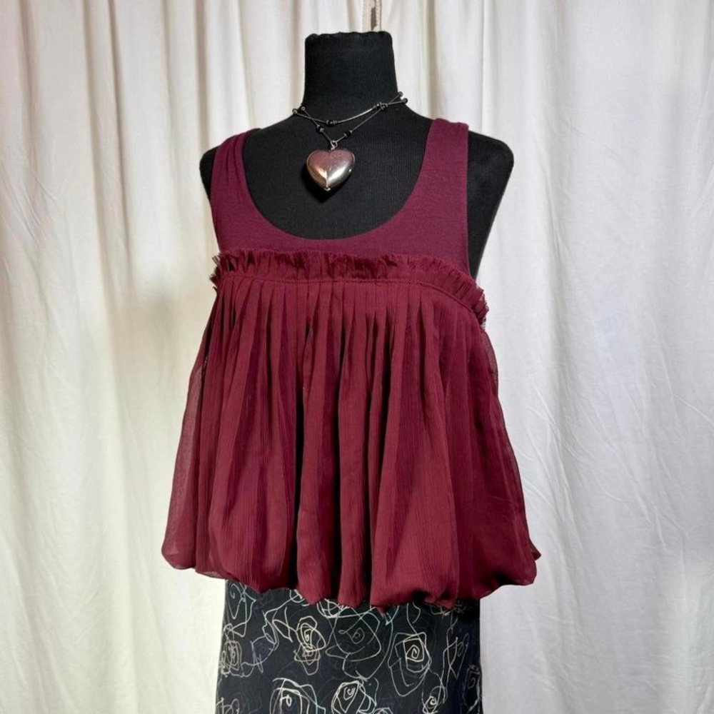 Funky Story Maroon Bubble Tank Top – S (fits XS/S)